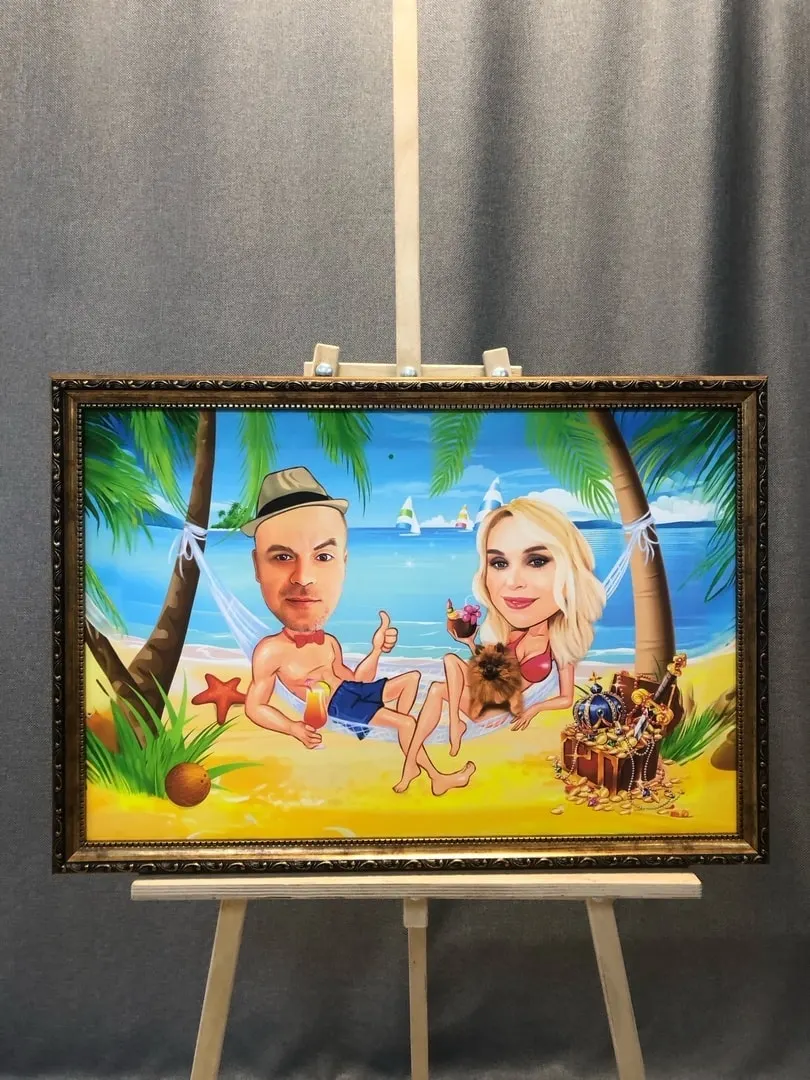 Шарж на отдыхе у моря на холсте
