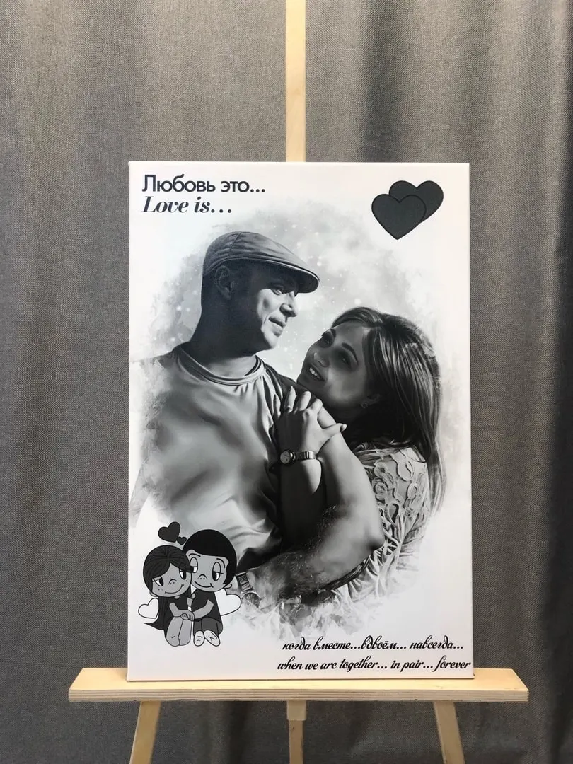 Чёрно-белый портрет в стиле Love is — парный портрет на холсте