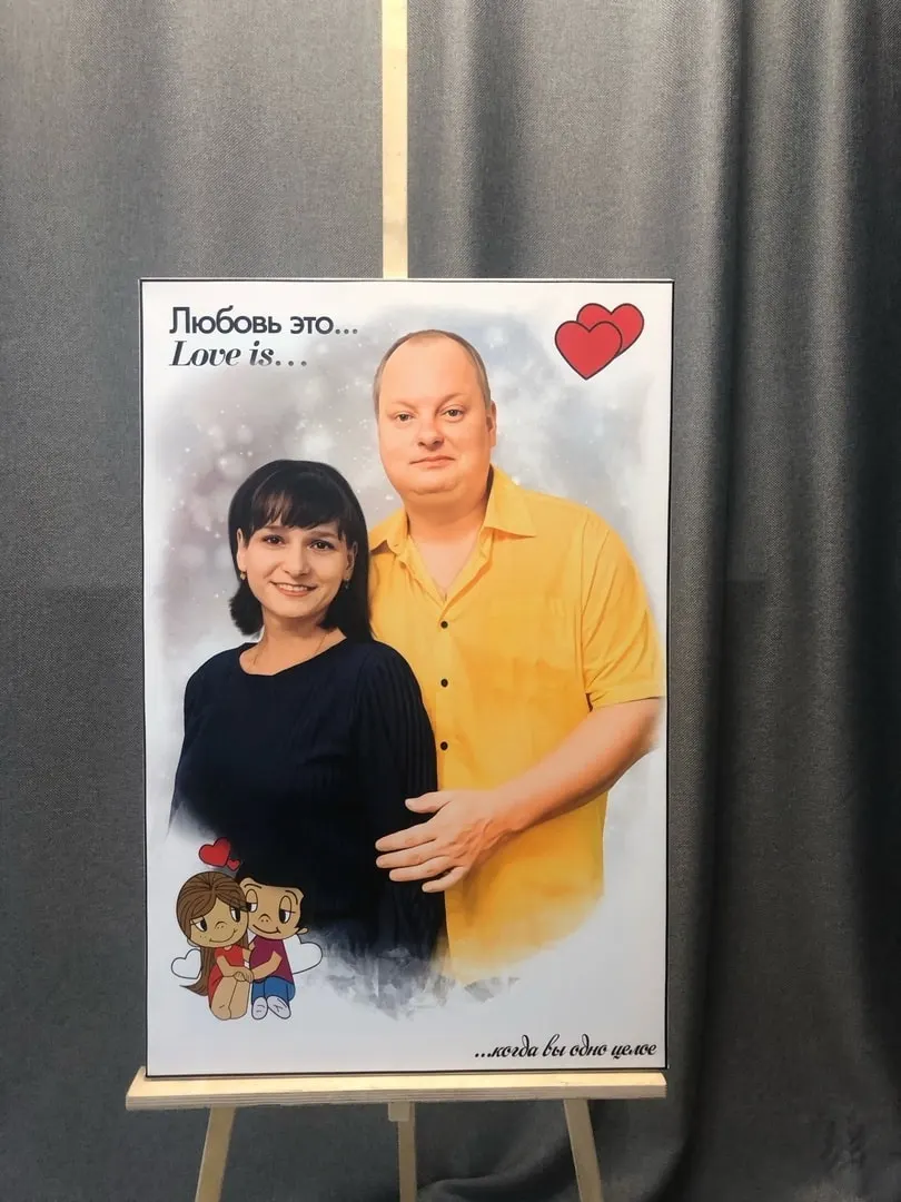 Парный портрет в стиле Love is на холсте